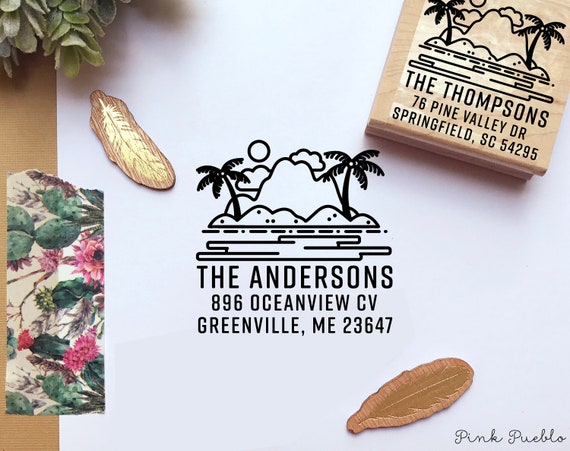 Beach Return Address Stamp | Personalized Ocean and Palm Tree Address Stamp | Custom Coastal Housewarming Gift