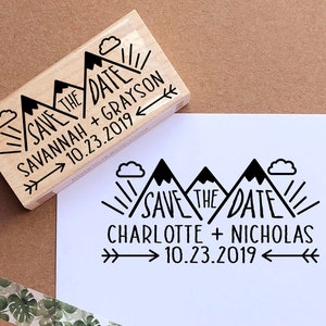 Save the Date Stamp with Mountain, Wedding Stamp, Destination Wedding Save the Date Stamp