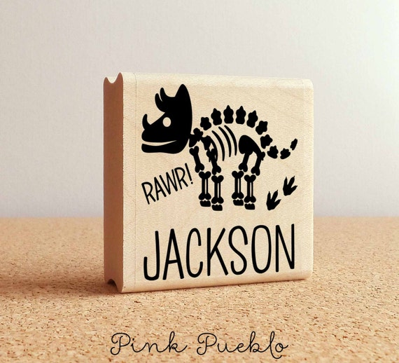 Personalized Dinosaur Name Stamp for Kids | Custom Dinosaur Rubber Stamp | Birthday Gift or Labeling Stamp | Gift for Kids