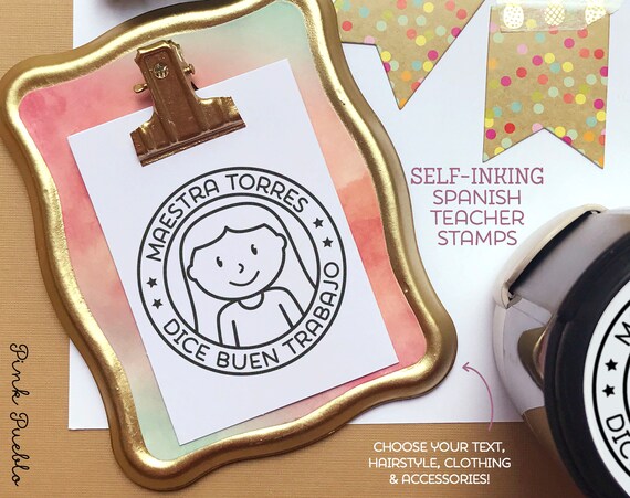 Self Inking Spanish Teacher Stamp | Personalized Teacher Stamps | Spanish Teacher Gifts for Back to School