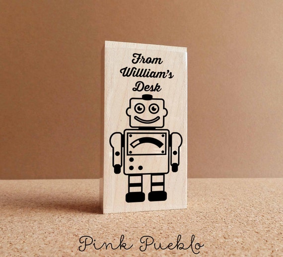 Personalized Robot Name Stamp | From the Desk Of Custom Rubber Stamp for Kids and Boys