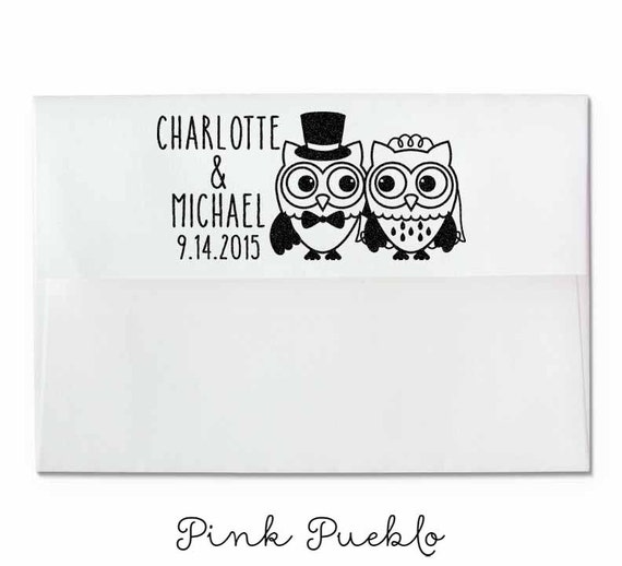 Personalized Owl Wedding Stamp | Custom Rubber Stamp for Wedding Invitations and Save the Dates | Rustic & Boho Wedding
