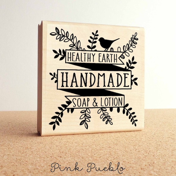 Large Personalized Bath and Beaty Product Label Rubber Stamp, Custom Botanical Stamp