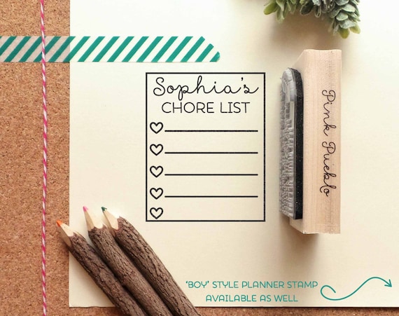 Planner Stamps, Boy or Girl Chore List Rubber Stamp, Personalized Planner Stamp