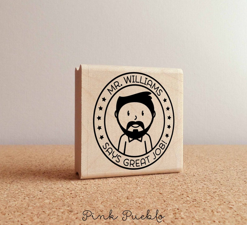 Personalized Male Teacher Rubber Stamp, Custom Teacher Stamp Choose Text, Hairstyle image 2