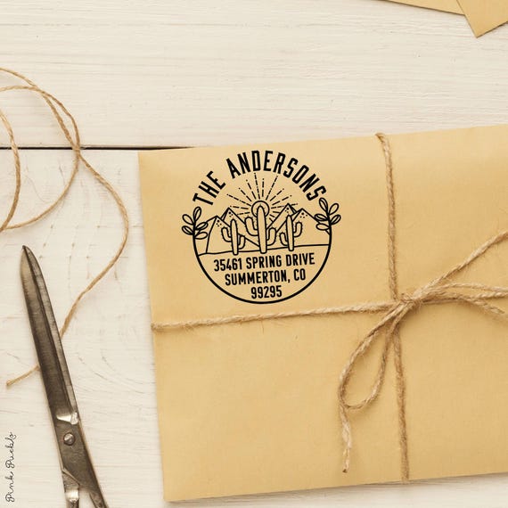 Personalized Desert Address Stamp | Self-Inking Cactus & Mountain Return Address Stamp | Modern Southwestern Stamp