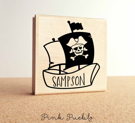 Personalized Pirate Name Stamp | Custom Rubber Stamp for Kids | Large Pirate Ship Stamp | Birthday Gift for Boys