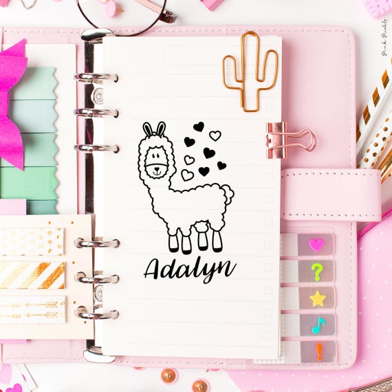 Personalized Llama Stamp | Custom Rubber Stamp for Kids Gifts, DIY Stationery, or Name Stamp Birthday Gift
