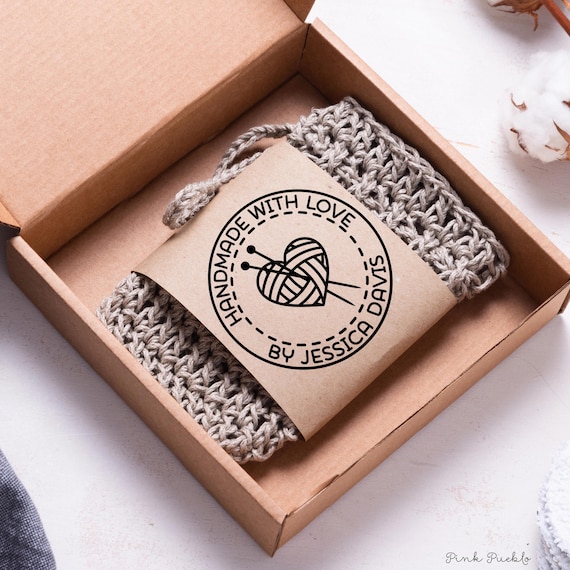 Personalized Knitting Rubber Stamp | Custom Handmade with Love Tags | Gift for Her or Grandma