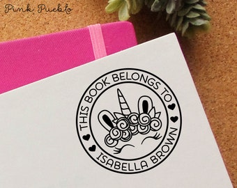 This Book Belongs to Stamp, Unicorn Stamp for Books, Bookplate Stamp for Kids