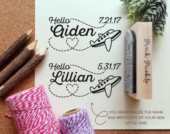 Personalized Birth Announcement Stamp | Custom Airplane Baby Stamp | New Baby Rubber Stamp | Baby Shower Gift | Baby Gift Idea