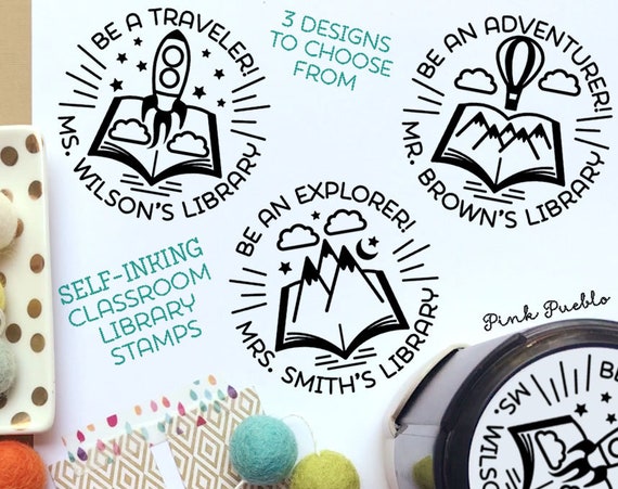Personalized Self Inking Library Stamp | Custom Teacher Book Stamp for Classroom and Librarians | Teacher Appreciation Gift