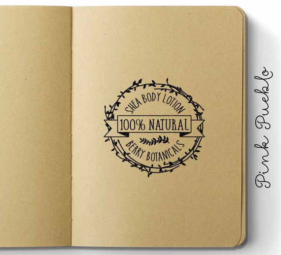 Personalized Botanical Wreath Rubber Stamp, Custom Product Label Stamp for Bath and Beauty Products