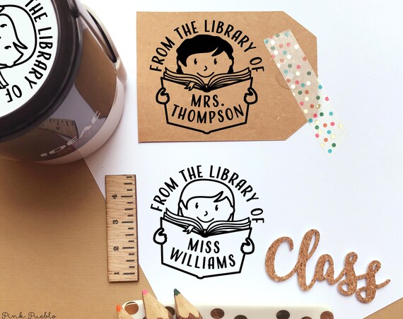 Personalized Stamp for Teachers | Self Inking Book Stamp | Custom Rubber Stamp for Teacher Gifts & Book Lovers