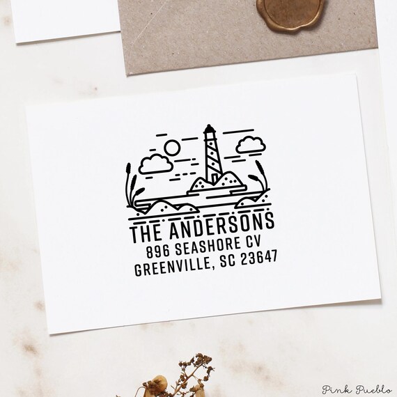 Lighthouse Return Address Stamp | Personalized Stamp for Beach Coastal or Nautical Homes | Wedding Gift | Housewarming Gift