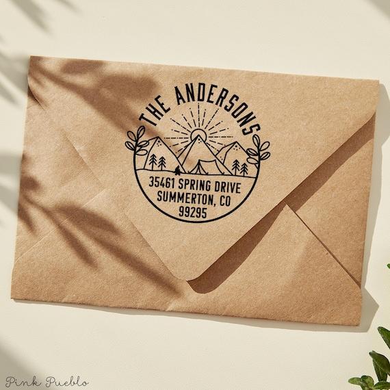 Personalized Mountain Address Stamp | Self-Inking Camping Return Address Stamp | Outdoor Adventure Stamp