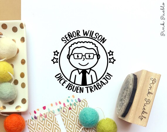 Spanish Teacher Stamp | Personalized Male Teacher Gift | Custom Name, Hairstyle & Accessories