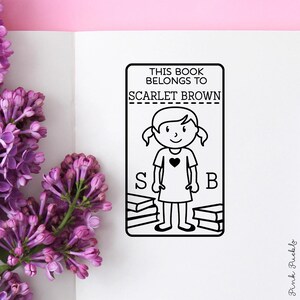 Book Stamp for Kids | Personalized Name Stamp Gift | Custom Rubber Stamp for Girls, Readers, and Book Lovers