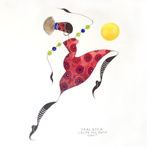 Original African Dancer Watercolor Painting, Red Dancer Painting, Dance Art, Black Woman Art, African Dancers Art, Black Dancing Woman