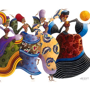 African Dancers, JOIE DE VIVRE 12&quot;x18&quot; (30.48 cm X 45.72cm) Giclee Print, Fashion Art, Black Woman Art, Friendship Art, Gift Idea