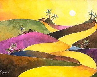 African Landscape Art Greeting Cards, Set of 5