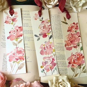 3 Whimsical Handpainted Watercolor Orange Hues Red Roses Bookmark Set, Readers Gift, Teachers Gift, Book Club Gift, Gift Idea