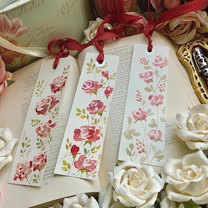 3 Handpainted Watercolour Rosina Roses Bookmark Set, Reading Accessories, Gift Idea