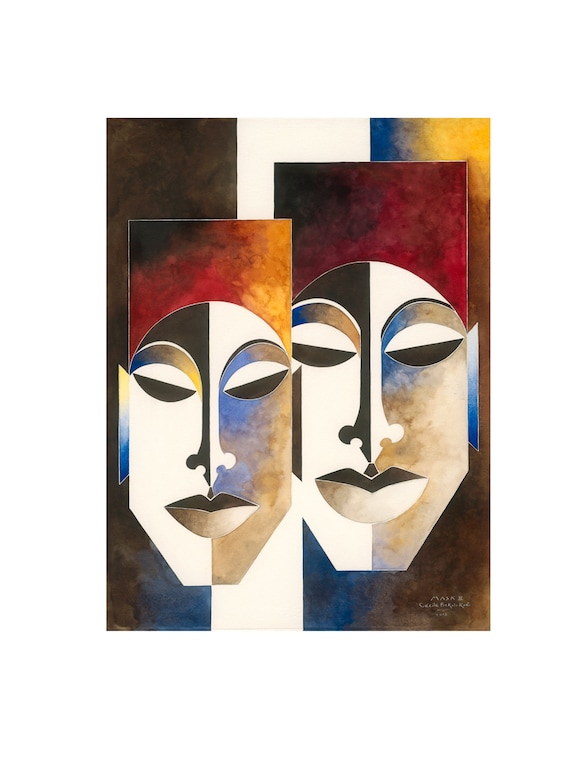 African Tribal Couple Giclée Print, Abstract Love Art, Contemporary Wall Decor