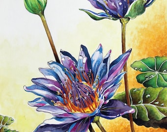 Lotus Flower Watercolor Giclée Print, Floral Wall Art (11"x14")