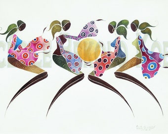 Black Women Art Giclee Print, Colorful African Painting (12x18)