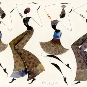 Danseurs africains BIKUTSI 24 dans un lot de 5 5 x 7 po (12,5 x 18 cm) cartes de voeux africaines vierges de la série « BIKUTSI »,Carte de danse ethnique africaine