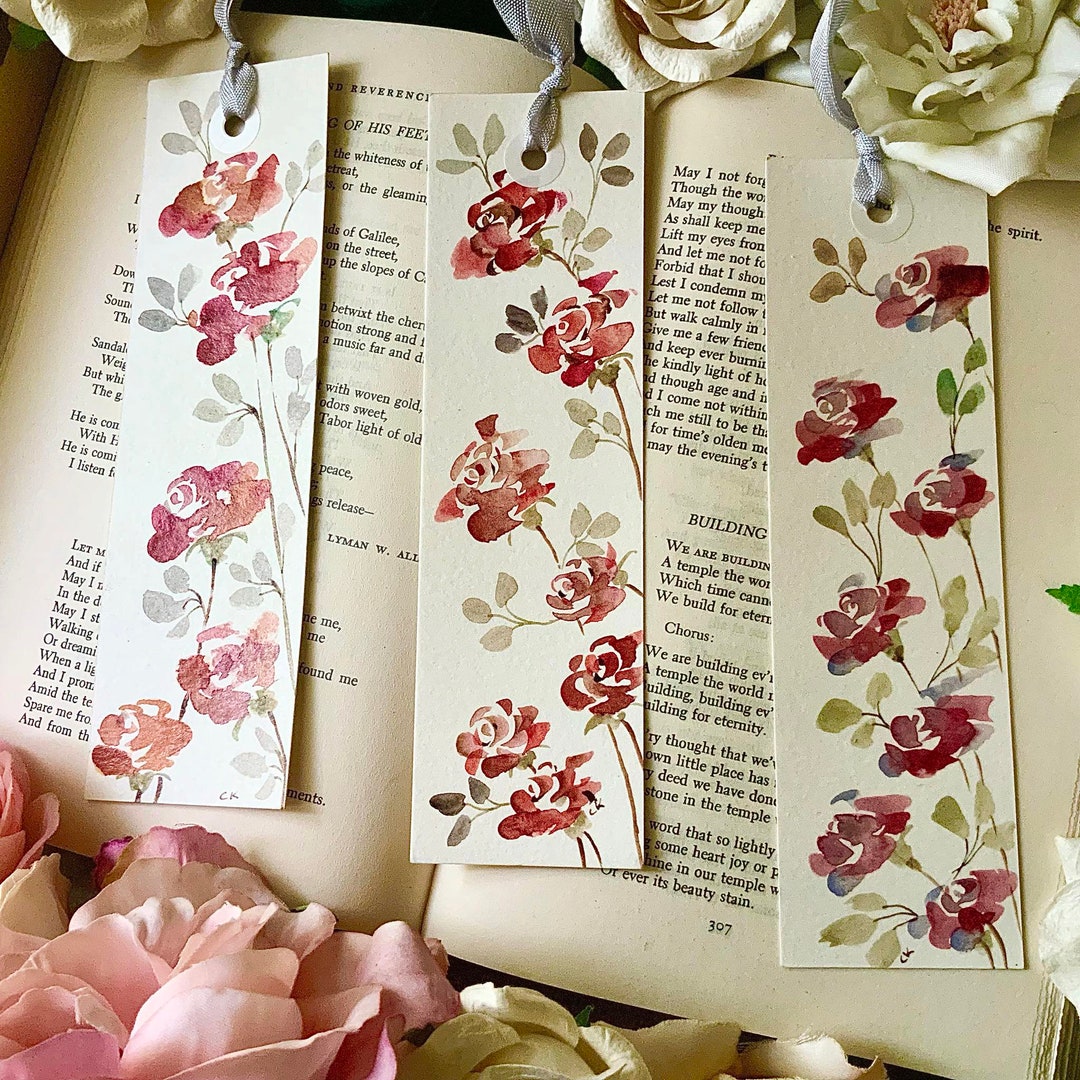 Red Roses Bookmarks Watercolor Red Roses Bookmark Set, Hand-painted Floral Bookmarks - Etsy