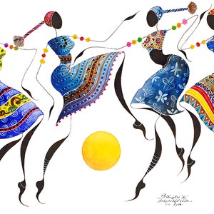 African Dancers BIKUTSI 2  11X14 Giclee Art Print, Bikutsi Dancers, African Wall Art, Spiritual Art, African Art