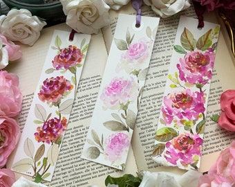 Original Watercolor Hand Painted Bookmark Set, Pink Roses 3 Bookmarks Set, Floral Bookmarks, Handmade Bookmarks, Readers Gift, Gift Idea