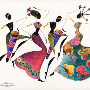 Carte de voeux ALLEGRESSE Danseuses africaines par lot de 5 cartes de voeux africaines vierges de 5 x 7 pouces (12,5 cm x 18 cm) de la série « Bikutsi »