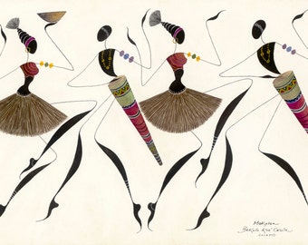 African Dancers Greeting Cards, MAKOSSA Art Prints, Set of 5