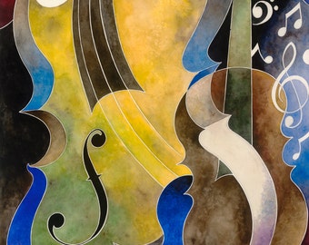Music Painting VOLUTES in a Set of 5 5"X7"  (12,5 cmX 18 cm) Blank African Greeting Cards, African Stationery, African Artwork,African Gift