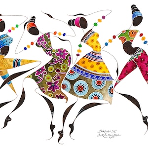 BIKUTSI 4  African Dancers 11X14  Giclee Art Print, Bikutsi Dancers, African Wall Art, Spiritual Art, African Art, Ethnic Art, Gift Idea,