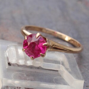 Victorian Ruby Engagement Ring 10k, Vintage Pink July Birthstone Yellow Gold