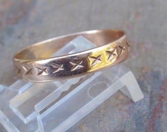 Antique Gold Wedding Band, Victorian Simple Engraved Designs 10k Ring Size 10.5