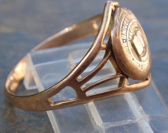 アクセサリー antique vintage old gold college signet Size 7 Vintage Class Ring, 10kt Gold Estate Ring, Antique