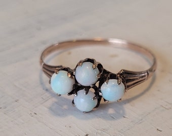 Victorian Opal Ring, October Birthstone 4 Stone Cluster, Womens Vintage Cocktail Engagement, Antique 10k Yellow Gold, MultiStone