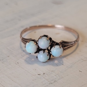 Victorian Opal Ring, October Birthstone 4 Stone Cluster, Womens Vintage Cocktail Engagement, Antique 10k Yellow Gold, MultiStone