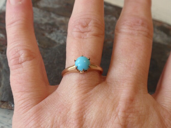 Victorian Turquoise Gold Ring, Antique Rare Ostby… - image 7