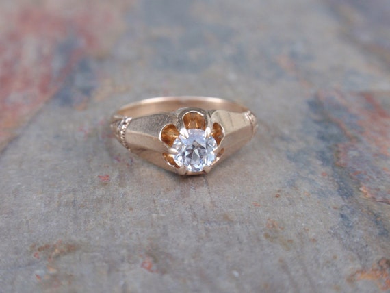 Victorian White Topaz Buttercup Ring, Antique Bel… - image 6