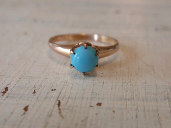 Victorian Turquoise Gold Ring, Antique Rare Ostby… - image 1