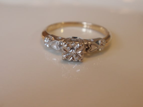 Art Deco Hearts Diamond Engagement Ring, 14k Two … - image 5
