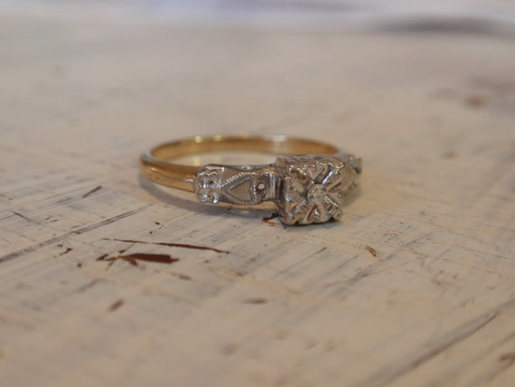 Art Deco Hearts Diamond Engagement Ring, 14k Two … - image 4