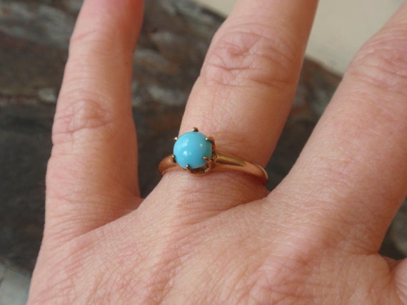 Victorian Turquoise Gold Ring, Antique Rare Ostby… - image 3
