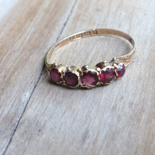 Antique Garnet Wedding Band Victorian half eternity anniversary ring January 1800s English 5 stone Rhodolite  10% OFF coupon in item detail